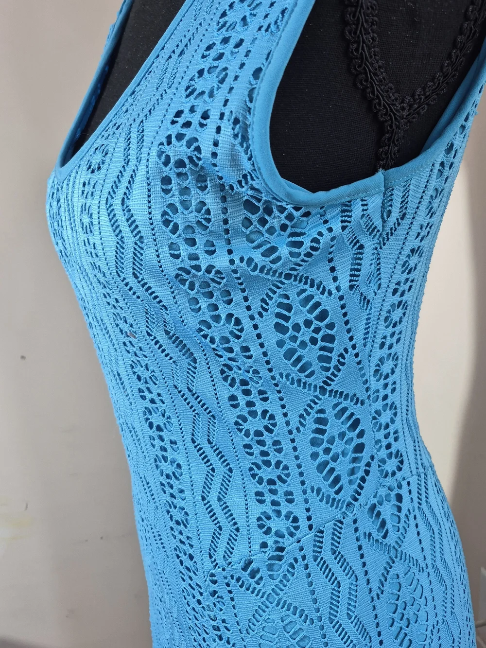 Papillon Blanc sleeveless pointelle crochet knit dress turquoise Swim Cover Up M